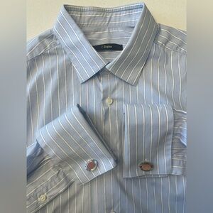 Zegna - all cotton striped dress shirt with French cuffs Size 41 (16”neck) slim